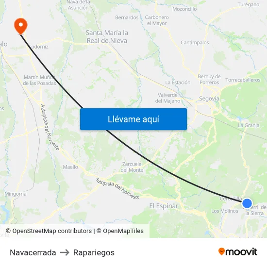 Navacerrada to Rapariegos map