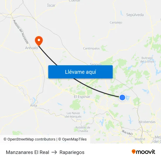 Manzanares El Real to Rapariegos map