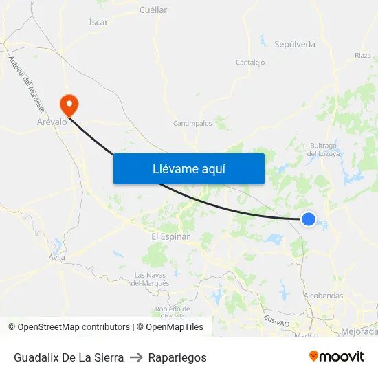 Guadalix De La Sierra to Rapariegos map