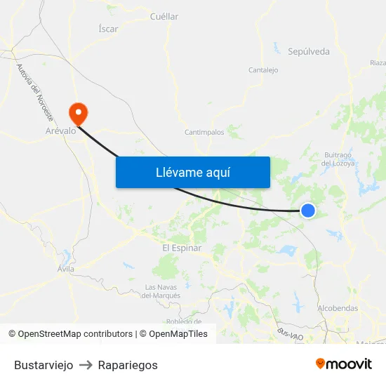 Bustarviejo to Rapariegos map