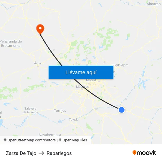 Zarza De Tajo to Rapariegos map