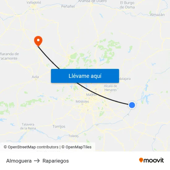 Almoguera to Rapariegos map