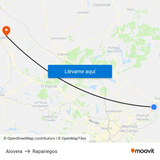 Alovera to Rapariegos map