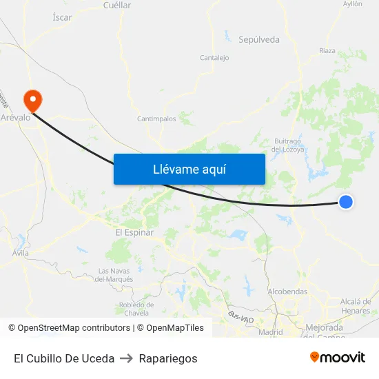 El Cubillo De Uceda to Rapariegos map