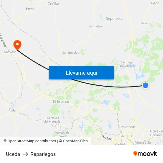 Uceda to Rapariegos map