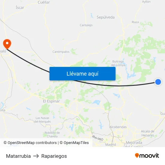 Matarrubia to Rapariegos map