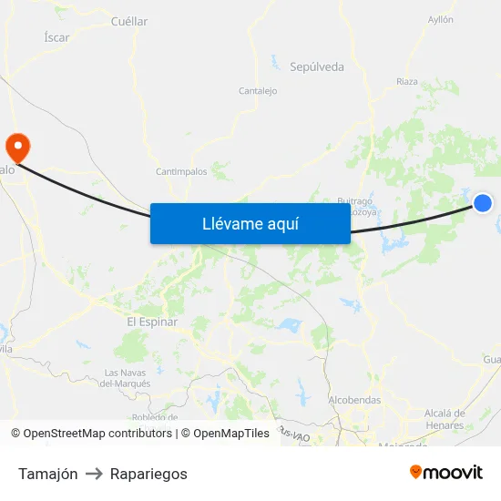 Tamajón to Rapariegos map