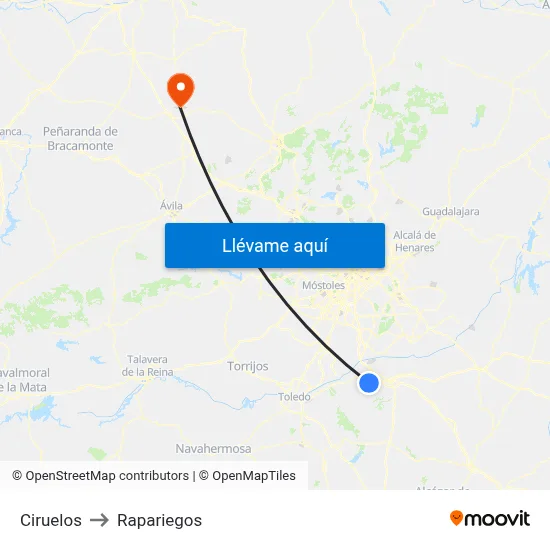 Ciruelos to Rapariegos map