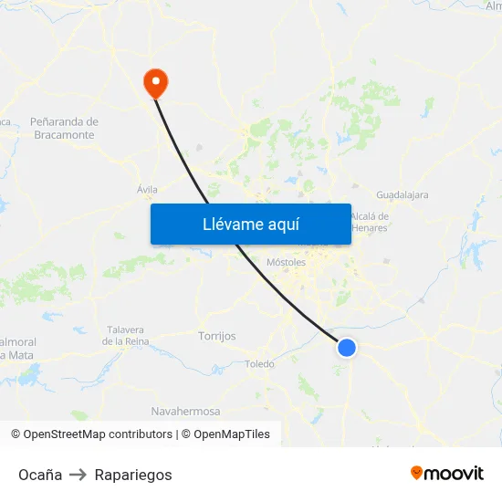 Ocaña to Rapariegos map