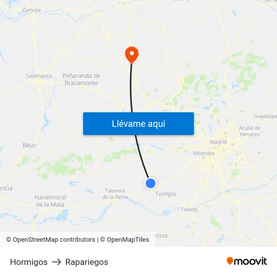 Hormigos to Rapariegos map