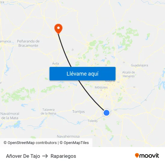 Añover De Tajo to Rapariegos map