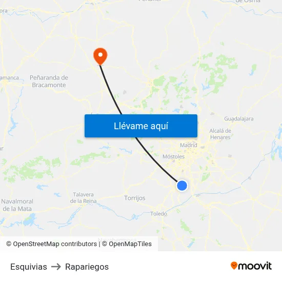 Esquivias to Rapariegos map