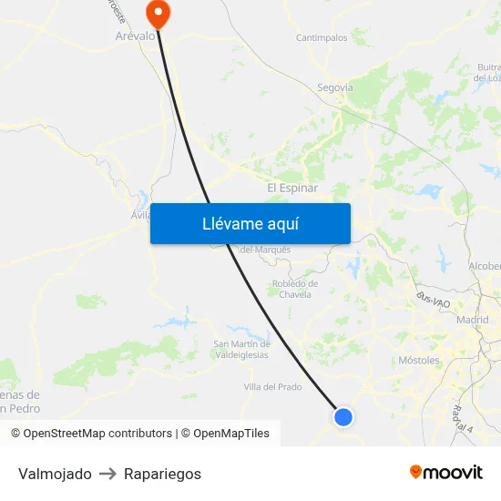 Valmojado to Rapariegos map