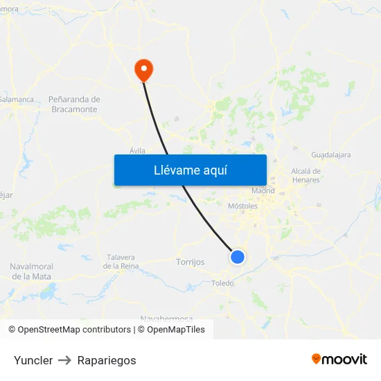 Yuncler to Rapariegos map