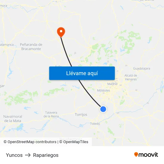 Yuncos to Rapariegos map