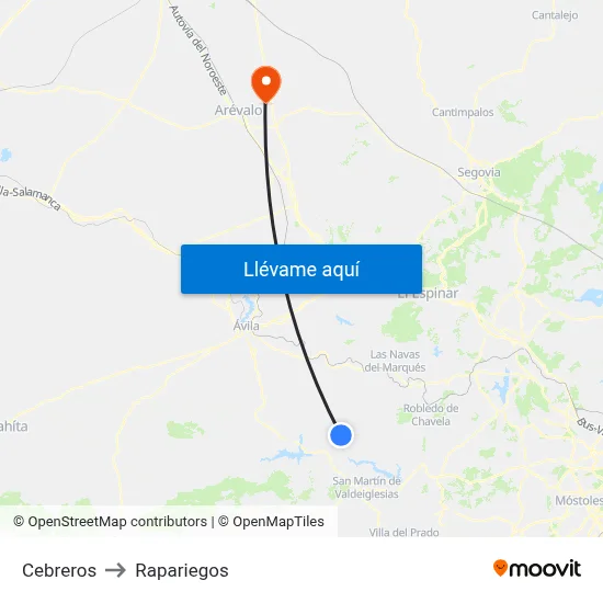 Cebreros to Rapariegos map