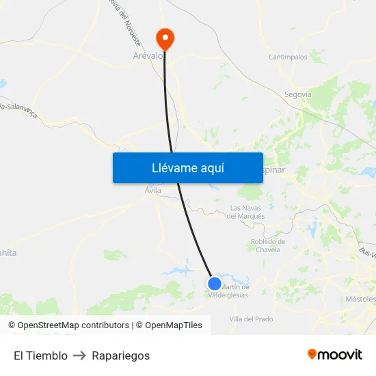 El Tiemblo to Rapariegos map