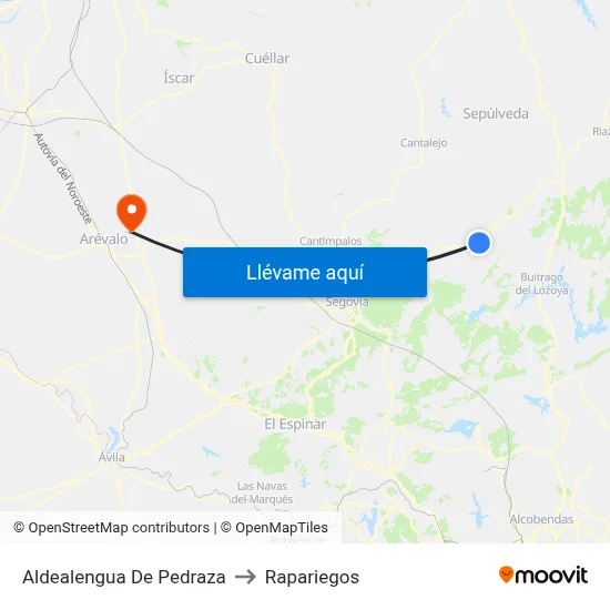 Aldealengua De Pedraza to Rapariegos map