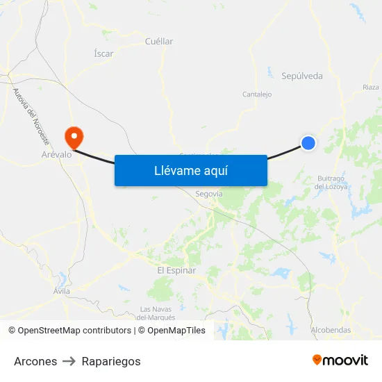 Arcones to Rapariegos map