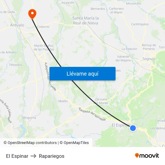 El Espinar to Rapariegos map