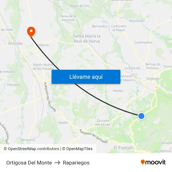 Ortigosa Del Monte to Rapariegos map