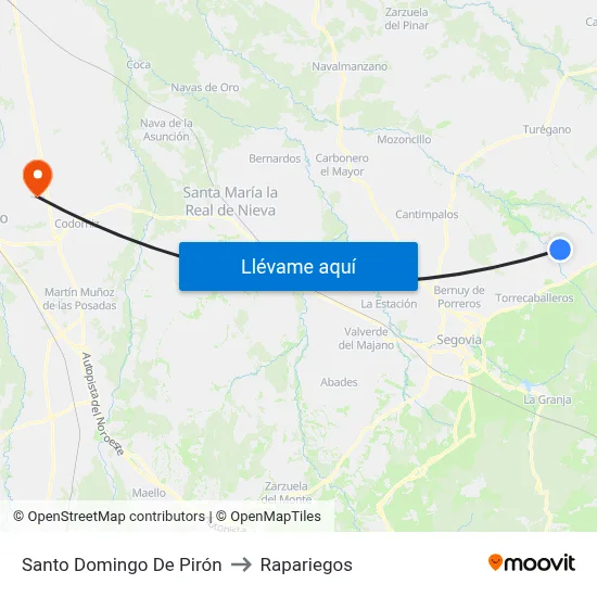 Santo Domingo De Pirón to Rapariegos map