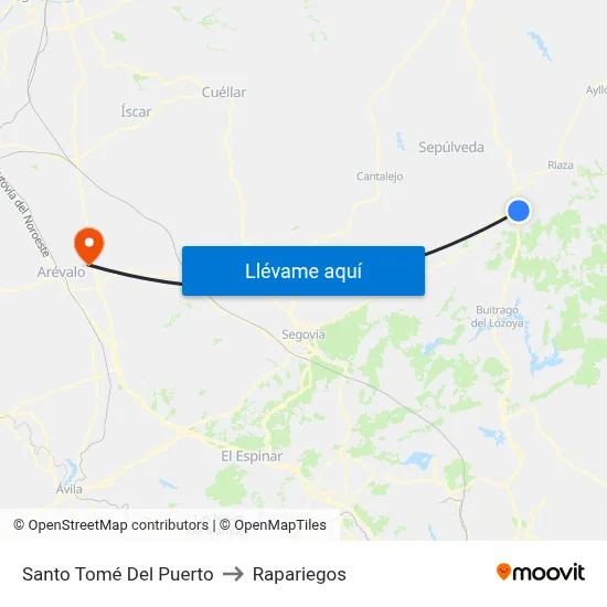 Santo Tomé Del Puerto to Rapariegos map