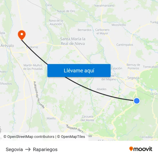Segovia to Rapariegos map