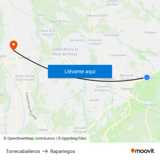 Torrecaballeros to Rapariegos map