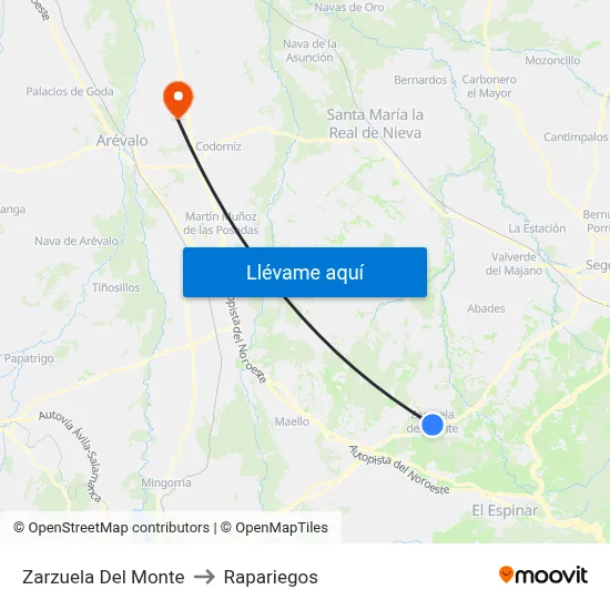 Zarzuela Del Monte to Rapariegos map