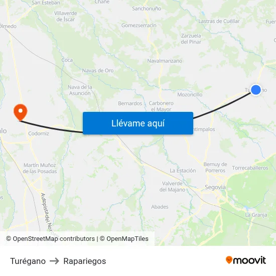 Turégano to Rapariegos map