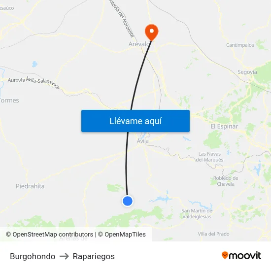 Burgohondo to Rapariegos map
