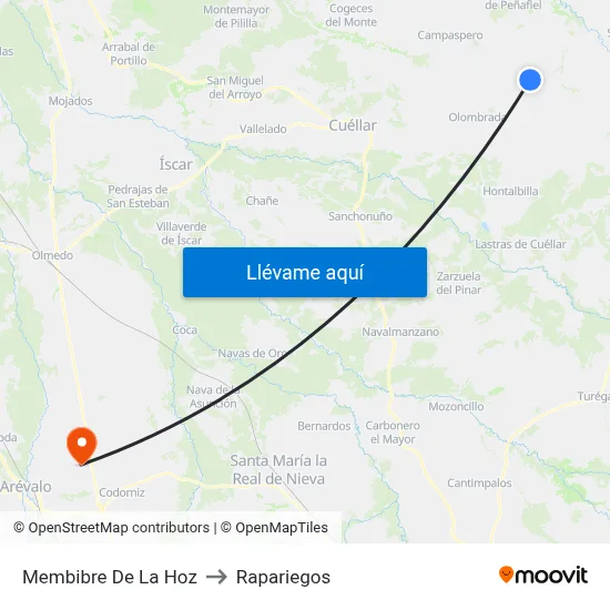 Membibre De La Hoz to Rapariegos map