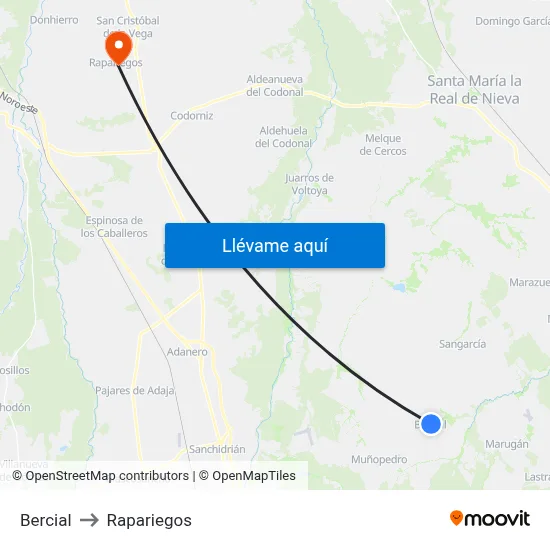 Bercial to Rapariegos map