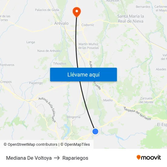 Mediana De Voltoya to Rapariegos map