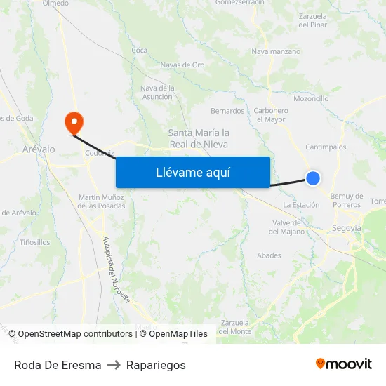 Roda De Eresma to Rapariegos map