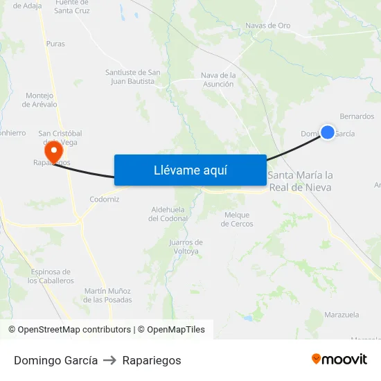 Domingo García to Rapariegos map