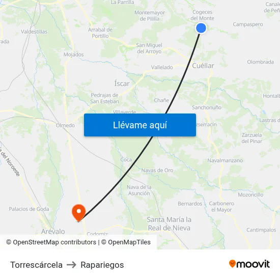 Torrescárcela to Rapariegos map