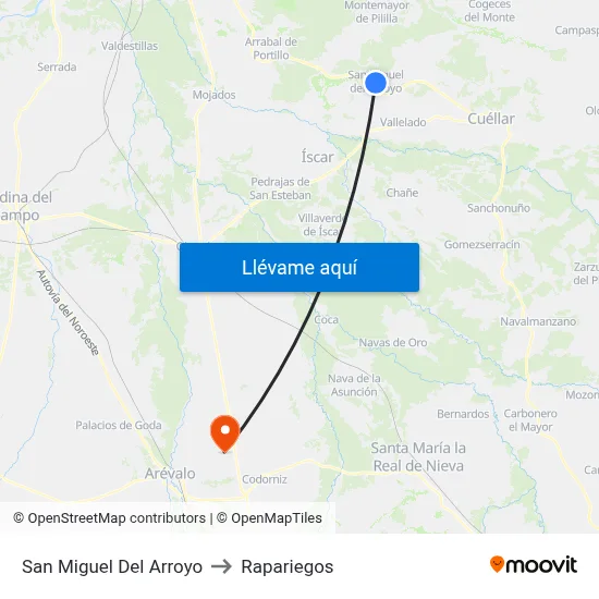 San Miguel Del Arroyo to Rapariegos map