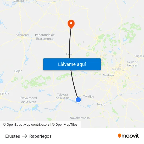 Erustes to Rapariegos map