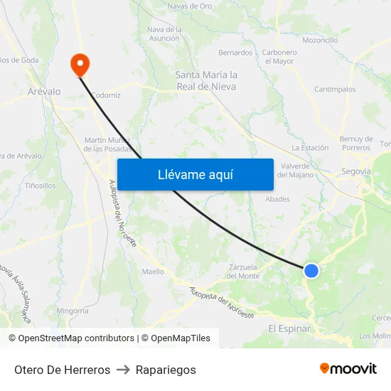 Otero De Herreros to Rapariegos map