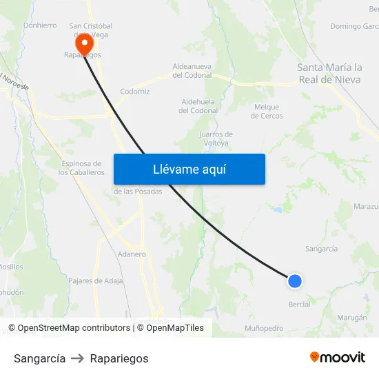 Sangarcía to Rapariegos map