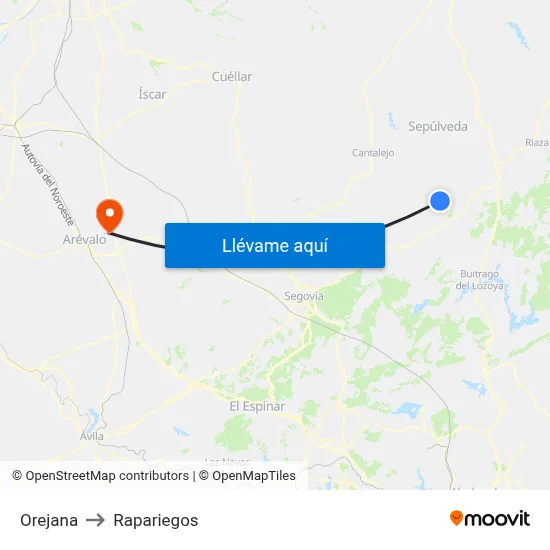 Orejana to Rapariegos map