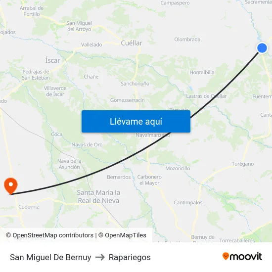 San Miguel De Bernuy to Rapariegos map