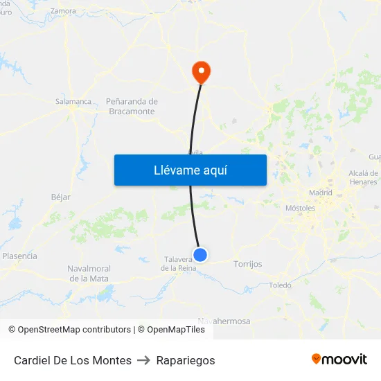 Cardiel De Los Montes to Rapariegos map