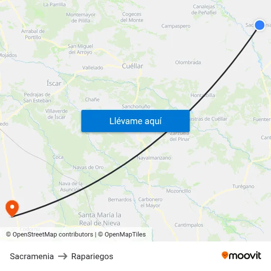 Sacramenia to Rapariegos map