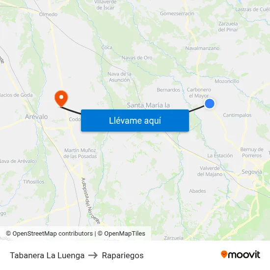 Tabanera La Luenga to Rapariegos map