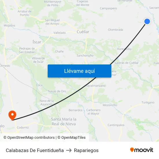 Calabazas De Fuentidueña to Rapariegos map