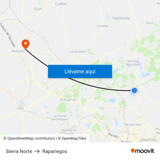 Sierra Norte to Rapariegos map