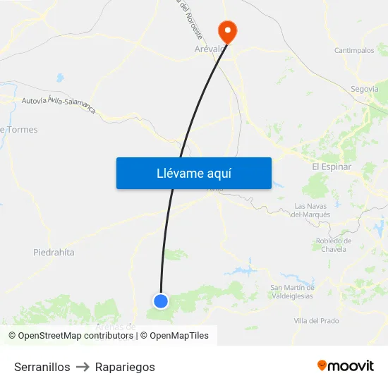 Serranillos to Rapariegos map